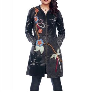 Rising International Black Floral Embroidered Jacket